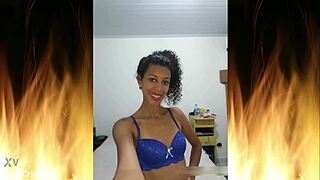 Feel the tease as beautiful brunette slips into blue lingerie for intimate reveal