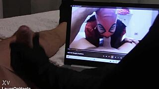 handjob in gloves for my biggest fan watching my vid with that cumshot