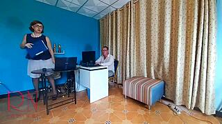 Boss lady dominates employee licks pussy office femdom humiliation