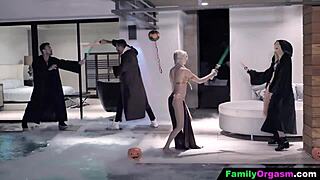 oh god stepdads leadin' stepdaughters into orgy dark side with skinny tits bouncin' wild