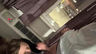 Husband catches wife blowing monster cock by hotel window cumshot