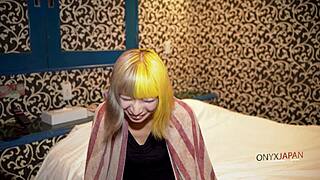 blonde japanese babe rides first bbc cowgirl creampie after licking balls and pussy dive 😍