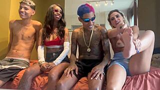 i came back from the party so horny with my three friends we swapped the blonde and brunette one bisexual filled her ass