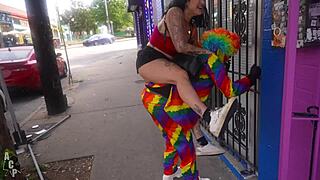 josie jaxxon's atlanta trip turns wild cheating on hubby with gibby the clown's big black cock doggystyle outdoors