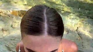 Monster cock stranger unloads sloppy cumshots on beach babe's face and huge tits!!