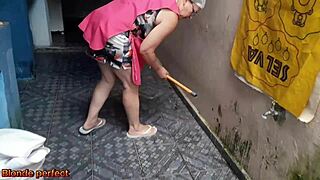 Boss caught jerking, horny maid offers her big tits if he keeps quiet from the wife