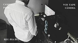 hidden cam catches boss massaging me... will his wife find out?