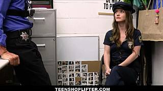 Skinny shoplifter Mira Monroe strips then bends for officer's huge cock deal