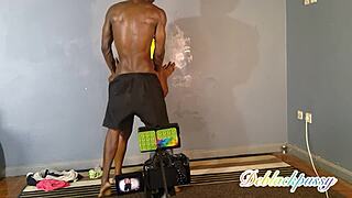 blue nights slut shakes black ass backstage with gym vibrator toys