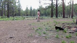 😲 simscristian05 strips naked at campground entrance in sheer outfit flashing muscles outdoors!