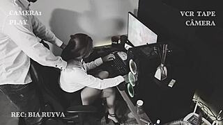 hidden cam catches boss massaging me... will his wife find out?