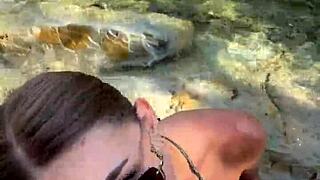 Monster cock stranger unloads sloppy cumshots on beach babe's face and huge tits!!