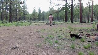 😲 simscristian05 strips naked at campground entrance in sheer outfit flashing muscles outdoors!