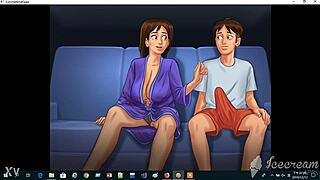 Summertime Saga Debbie Clothed Couch Sex Tease