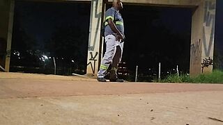 Black uniform fetish babe masturbates wet pussy on street voyeur style