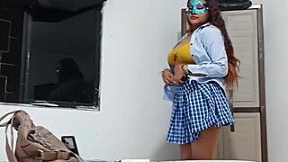 Beautiful Colombian student in uniform ready for homemade porn casting interview sex?