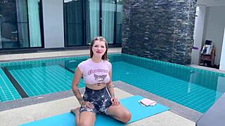 Step sister yoga bends into old man's deepthroat doggystyle pounding