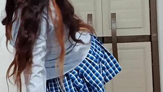 Beautiful Colombian student in uniform ready for homemade porn casting interview sex?