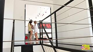 blonde and brunette lesbians lick wet pussies then scissor to orgasm