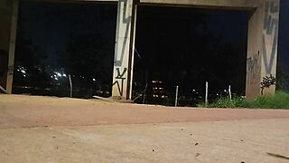 Black uniform fetish babe masturbates wet pussy on street voyeur style