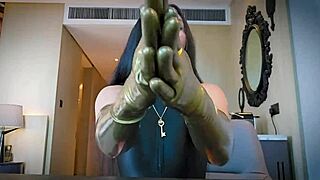 mmm feel these latex gloves mistress rubs all over you
