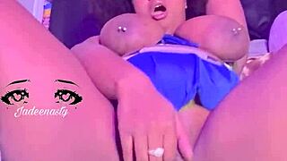 Cheerleader Ebony Bounces Huge Natural Tits Riding Pussy Squirting Masturbation Lingerie Black Big Tits