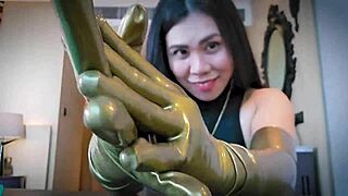 mmm feel these latex gloves mistress rubs all over you