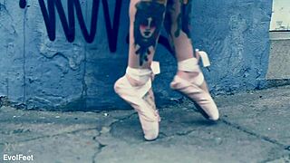 bloke chokes ballerina blonde deepthroat gagging on cock in heels outdoors