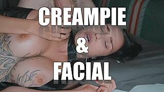 step mom jerks step son off in shared bed then takes facial cumshot?