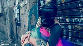 bloke chokes ballerina blonde deepthroat gagging on cock in heels outdoors