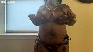 hazelnutxxx in lighter bikini face all over her ebony curves