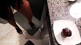 stepmom kymber leigh licks frosting off step-son's big cock