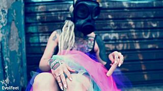 bloke chokes ballerina blonde deepthroat gagging on cock in heels outdoors