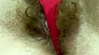 Hairy pussy owner rips clothes sniffs dirty panties rubs huge clit to dripping orgasm closeup