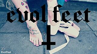 bloke chokes ballerina blonde deepthroat gagging on cock in heels outdoors