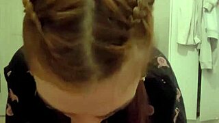 Redhead roommate grabs my cock deepthroats it fully then i cum in her mouth as she spits it back on my dick close up