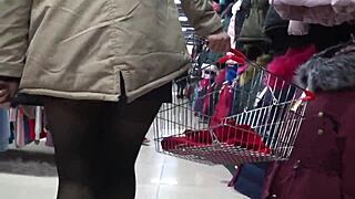 hidden cam catches pantyhose legs ass tease skirt peek voyeur store fetish