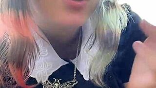 curvy alt milf with huge natural tits smokes in thong outdoors