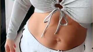 innocent shirt hides wifey's bold flashing surprise underneath