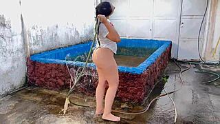 Horny Milf Stepmom Bathes Bikini Balcony Huge Ass Pov