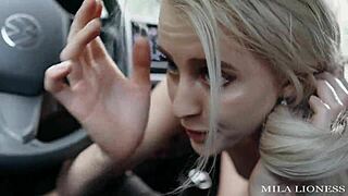 blonde pays taxi fare with deepthroat blowjob and sloppy cum facial