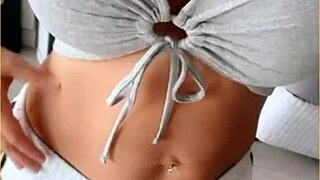 innocent shirt hides wifey's bold flashing surprise underneath