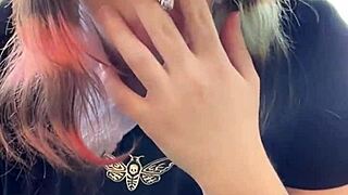 curvy alt milf with huge natural tits smokes in thong outdoors