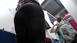 hidden cam catches pantyhose legs ass tease skirt peek voyeur store fetish