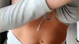 innocent shirt hides wifey's bold flashing surprise underneath