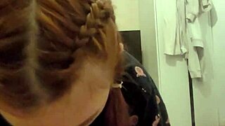 Redhead roommate grabs my cock deepthroats it fully then i cum in her mouth as she spits it back on my dick close up