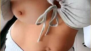 innocent shirt hides wifey's bold flashing surprise underneath