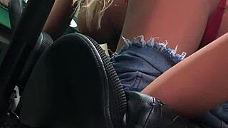 Blonde's tight ass takes full arm sex toy deep outdoors