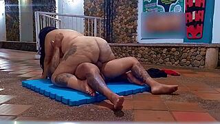 horny stepmom fucks stepsons swimming teacher on academy floor