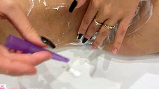 Watch me shave this beautiful blonde's natural tits pussy close up POV